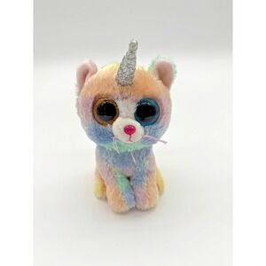 Ty Beanie Boos-Heather the Unicorn Cat 6" Plush No Hang Tag Blue Gold Eyes‎